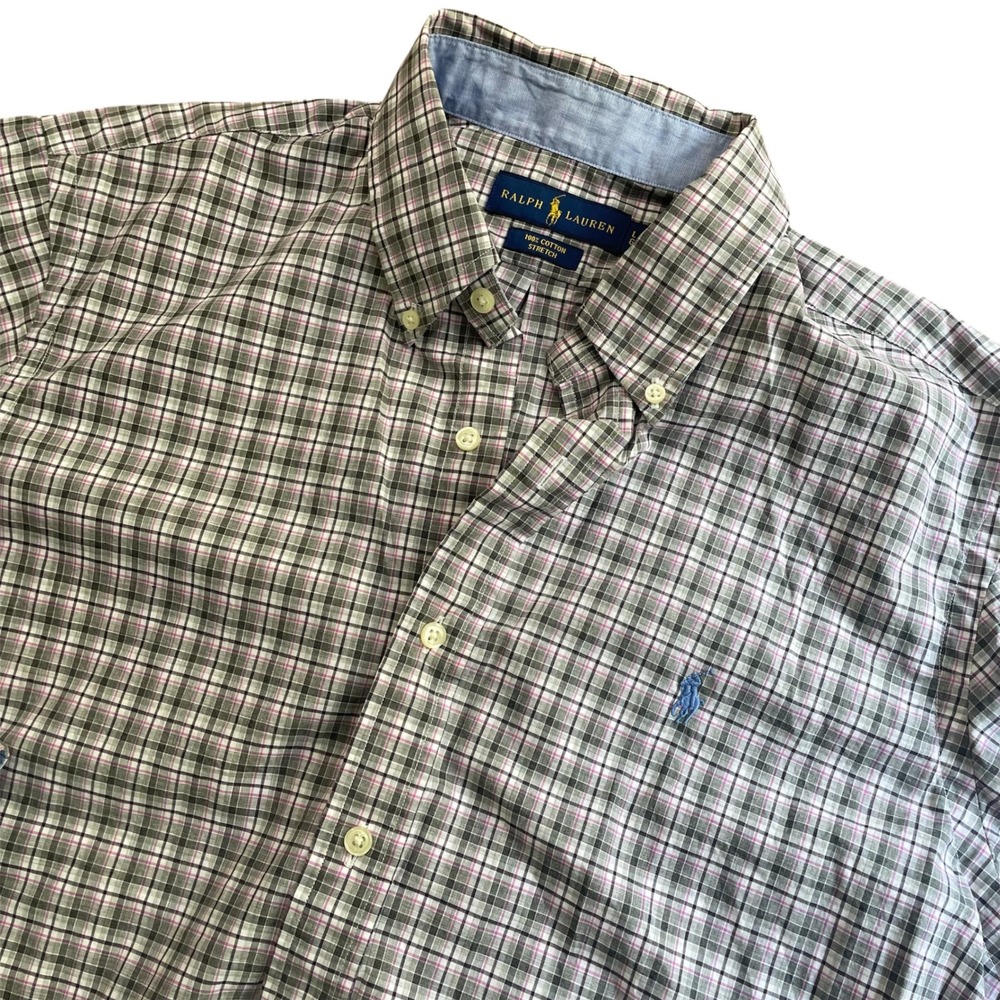 Ralph Lauren Plaid Button Down Shirt Long Sleeve‎ Cotton Casual Mens Size L